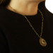 Yellow Gold Peridot Halo Necklace 19" - 14k Dbl Checkerboard Cabochon & Rondelle