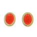 Yellow Gold Coral Vintage Large Stud Earrings - 18k Oval Cabochon Pierced Yellow Gold Coral Vintage Large Stud Earrings - 18k Oval Cabochon Pierced