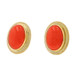 Yellow Gold Coral Vintage Large Stud Earrings - 18k Oval Cabochon Pierced Yellow Gold Coral Vintage Large Stud Earrings - 18k Oval Cabochon Pierced
