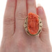 Yellow Gold Coral Cameo Vintage Statement Ring - 10k High Relief Sz 8 1/2