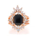 Rose Gold Onyx Moissanite Engagement Ring & Enhancer Wedding Guard Bands 14k