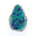 Native American Carol Felley Navajo Azurite Malachite Cocktail Solitaire Ring - Sterling Silver 925 Flowers & Feathers