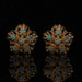 Yellow Gold Opal Large Stud Earrings 14k Cabochon .25ctw Scroll Flowers Clip-Ons