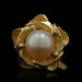 Yellow Gold Akoya Pearl Flower Cocktail Solitaire Ring 18k Blossom