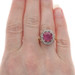 Yellow Gold Ruby Diamond Georgian Halo Ring -18k Cush 3.92ctw Antique Size 5 1/4