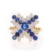 Yellow Gold Sapphire Diamond X Cluster Cocktail Ring- 14k Oval and Round 2.58ctw Yellow Gold Sapphire Diamond X Cluster Cocktail Ring- 14k Oval and Round 2.58ctw