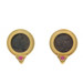 Yellow Gold Ruby Large Stud Earrings - 14k Bronze Coin Round Cabochon Pierced