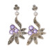 Sterling Amethyst Marcasite Cluster Dangle Earrings -925 Floral Milgrain Pierced