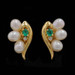 Yellow Gold Akoya Pearls Emerald Diamond Short Earrings - 18k .19ctw Pierced