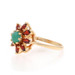 Yellow Gold Green Turquoise Garnet Vintage Botanical Ring - 14k .72ctw Flower