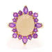 Yellow Gold Quartz Amethyst Halo Ring 14k Oval Cabochon 5.16ctw Flower
