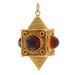 Yellow Gold Tiger's Eye Ruby Sapphire Vintage Pendant 18k Round Cabochon