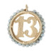 Yellow Gold Simulated Pearl Vintage 13 Charm -14k Lucky Number Birthday Pendant