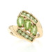 Yellow Gold Peridot Bypass Ring - 10k Cushion Checkerboard 2.74ctw Three-Stone Yellow Gold Peridot Bypass Ring - 10k Cushion Checkerboard 2.74ctw Three-Stone