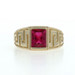 Yellow Gold Lab-Created Ruby Greek Key Men's Ring - 14k Rect 1.60ct Solitaire Yellow Gold Lab-Created Ruby Greek Key Men's Ring - 14k Rect 1.60ct Solitaire