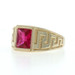 Yellow Gold Lab-Created Ruby Greek Key Men's Ring - 14k Rect 1.60ct Solitaire Yellow Gold Lab-Created Ruby Greek Key Men's Ring - 14k Rect 1.60ct Solitaire
