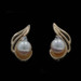 Yellow Gold Pearl Diamond Stud Earrings - 10k Swirl Pierced Yellow Gold Pearl Diamond Stud Earrings - 10k Swirl Pierced