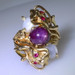 Yellow Gold Star Ruby Lab-Created Ruby Vintage Asian Dragon Ring 14k 12.02ctw