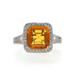 White Gold Citrine Diamond Halo Ring - 14k Asscher 7.25ctw