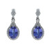 White Gold Tanzanite Diamond Halo Dangle Earrings - 14k Oval 3.20ctw