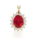Yellow Gold Lab-Created Ruby Cubic Zirconias Halo Pendant - 14k Oval 2.65ctw