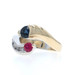 White Gold Sapphire Ruby Diamond Ring - 14k Round .97ctw Two-Stone Bypass SZ 5