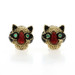 Yellow Gold Emerald Dia Vintage Cat Stud Earrings 18k Rd .19ctw Feline Clip-Ons