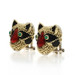 Yellow Gold Emerald Dia Vintage Cat Stud Earrings 18k Rd .19ctw Feline Clip-Ons