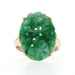 Yellow Gold Jadeite Vintage Cocktail Solitaire Ring - 14k Carved Flowers