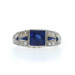 White Gold Lab-Created Sapphire Diamond Art Deco Ring 18k Sq 1.42ctw Vintage