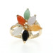 Yellow Gold Jadeite Onyx Cluster Cocktail Bypass Ring - 14k Marquise Cabochon