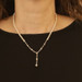 White Gold Diamond Pearl Lariat Necklace 17" - 14k Single Cut .40ctw