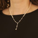 White Gold Diamond Pearl Lariat Necklace 17" - 14k Single Cut .40ctw