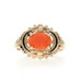 Yellow Gold Coral Vintage Solitaire Ring - 10k Oval Cabochon East-West