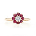 Yellow Gold Diamond Ruby Halo Ring - 14k Round Brilliant .57ctw Flower
