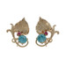 Yellow Gold Blue Zircon Ruby Retro Leaf Stud Earrings 14k Rd 1.94ctw Non-Pierced