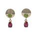 Yellow Gold Peridot Rhodolite Garnet Dangle Earrings - 14k Round 1.32ctw Pierced