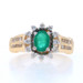 Yellow Gold Emerald & Diamond Halo Ring - 14k Oval .95ctw Floral