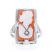 White Gold Shell Diamond Art Deco Ring - 14k Carved Cameo Vintage Silhouette
