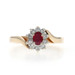 Yellow Gold Ruby Diamond Halo Bypass Ring - 9k Oval .28ctw Floral