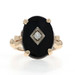Yellow Gold Onyx Diamond Art Deco Ring - 10k Oval Cabochon Vintage