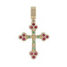 Yellow Gold Ruby Emerald Budded Cross Pendant - 14k Round .72ctw Faith