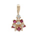 Yellow Gold Ruby Diamond Cluster Pendant - 14k Round .52ctw Floral