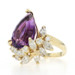 Yellow Gold Amethyst Diamond Ring - 18k Step Cut Pear 6.49ctw