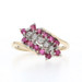 Yellow Gold Ruby Diamond Cluster Halo Bypass Ring - 10k Round .38ctw