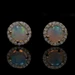 Yellow Gold Opal & Diamond Halo Stud Earrings -14k Round Cabochon .48ctw Pierced