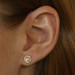 Yellow Gold Opal & Diamond Halo Stud Earrings -14k Round Cabochon .48ctw Pierced