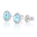 White Gold Blue Topaz & Diamond Halo Stud Earrings - 14k Round Rose Cut .76ctw