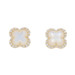 Yellow Gold Mother of Pearl Diamond Quatrefoil Stud Earrings 14k .22ctw Pierced