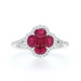 WhiteGold Ruby Diamond Quatrefoil Cluster Halo Ring 18k Oval & Sq 1.50ctw Floral